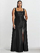 Alt View 1 Thumbnail - Black Sleeveless Square-Neck Princess Line Gown with Pockets