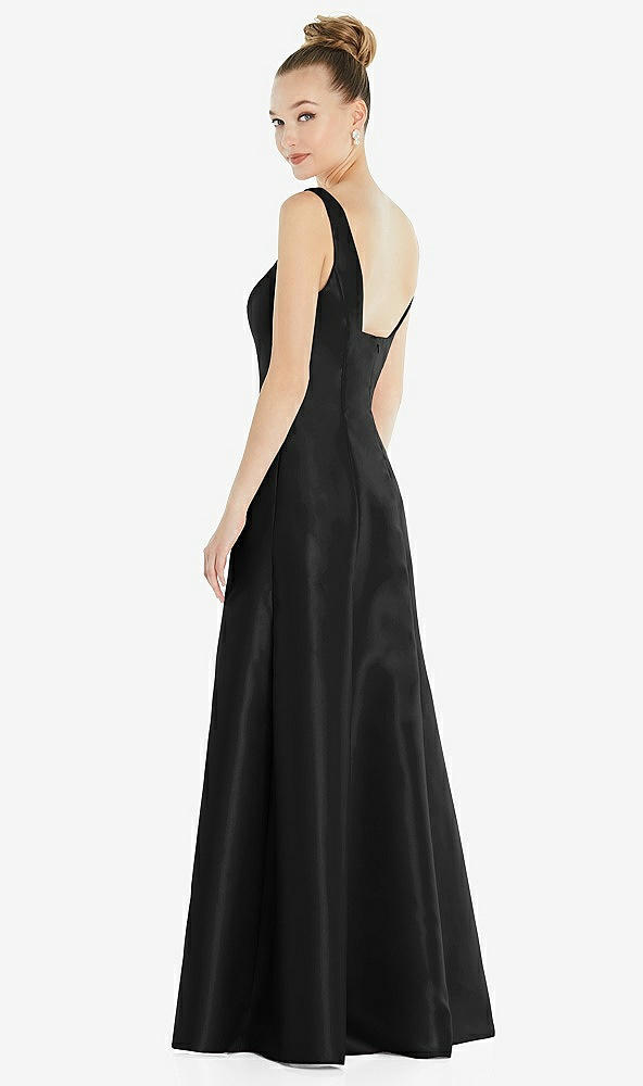 Back View - Black Sleeveless Square-Neck Princess Line Gown with Pockets