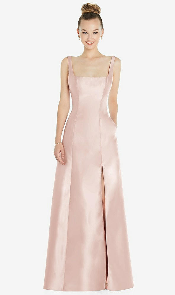 Front View - Blush Sleeveless Square-Neck Princess Line Gown with Pockets