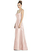 Side View Thumbnail - Blush Sleeveless Square-Neck Princess Line Gown with Pockets