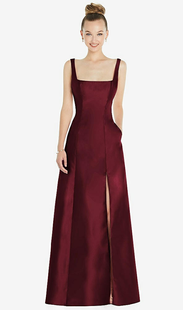 Front View - Cabernet Sleeveless Square-Neck Princess Line Gown with Pockets