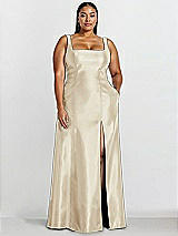 Alt View 1 Thumbnail - Champagne Sleeveless Square-Neck Princess Line Gown with Pockets