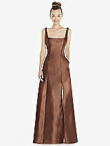 Front View Thumbnail - Cognac Sleeveless Square-Neck Princess Line Gown with Pockets