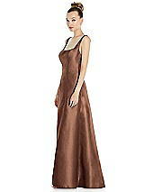 Side View Thumbnail - Cognac Sleeveless Square-Neck Princess Line Gown with Pockets