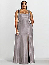 Alt View 1 Thumbnail - Cashmere Gray Sleeveless Square-Neck Princess Line Gown with Pockets