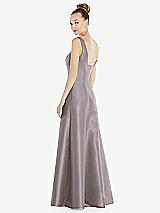 Rear View Thumbnail - Cashmere Gray Sleeveless Square-Neck Princess Line Gown with Pockets