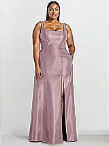 Alt View 1 Thumbnail - Dusty Rose Sleeveless Square-Neck Princess Line Gown with Pockets