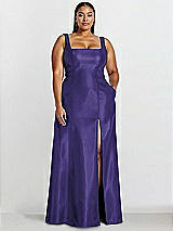 Alt View 1 Thumbnail - Grape Sleeveless Square-Neck Princess Line Gown with Pockets
