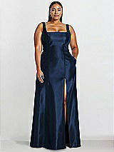 Alt View 1 Thumbnail - Midnight Navy Sleeveless Square-Neck Princess Line Gown with Pockets