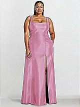 Alt View 1 Thumbnail - Powder Pink Sleeveless Square-Neck Princess Line Gown with Pockets