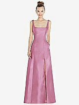 Front View Thumbnail - Powder Pink Sleeveless Square-Neck Princess Line Gown with Pockets