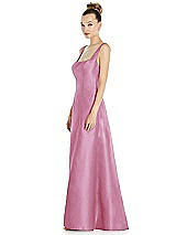 Side View Thumbnail - Powder Pink Sleeveless Square-Neck Princess Line Gown with Pockets