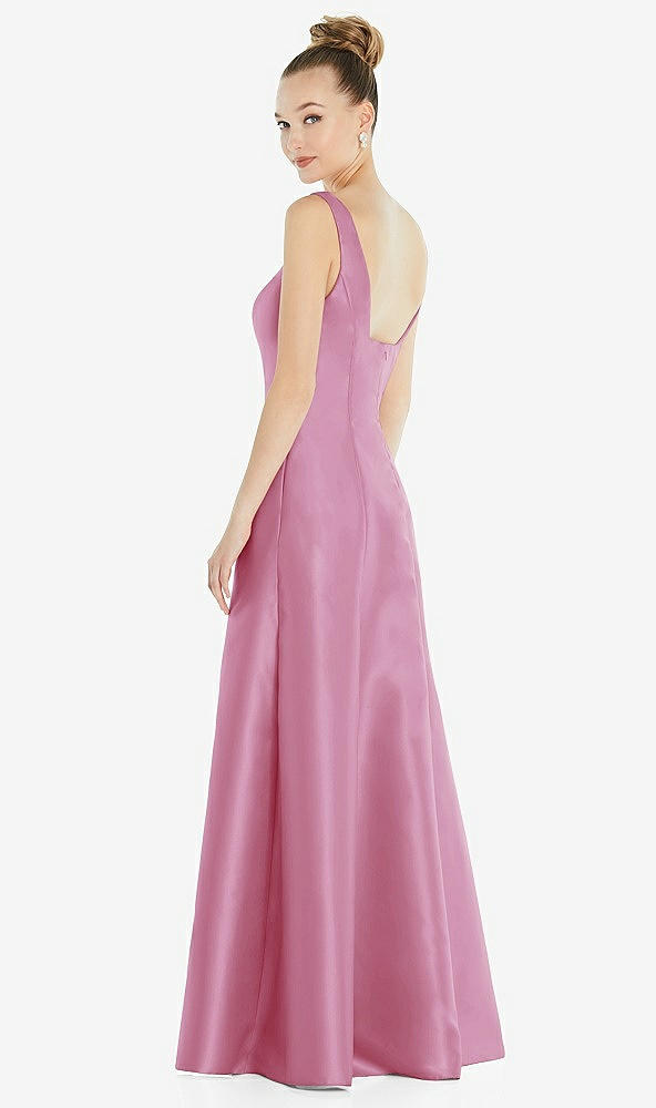 Back View - Powder Pink Sleeveless Square-Neck Princess Line Gown with Pockets