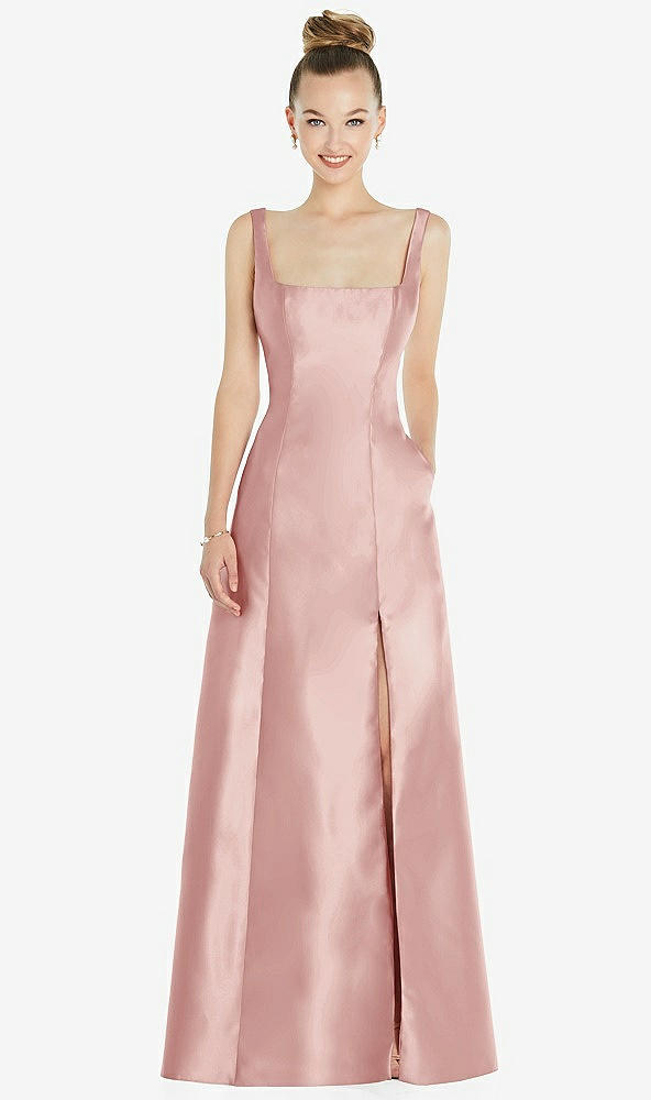 Front View - Rose Sleeveless Square-Neck Princess Line Gown with Pockets