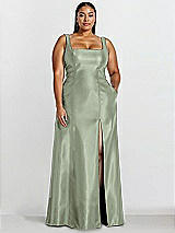 Alt View 1 Thumbnail - Sage Sleeveless Square-Neck Princess Line Gown with Pockets