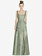 Front View Thumbnail - Sage Sleeveless Square-Neck Princess Line Gown with Pockets