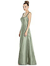 Side View Thumbnail - Sage Sleeveless Square-Neck Princess Line Gown with Pockets