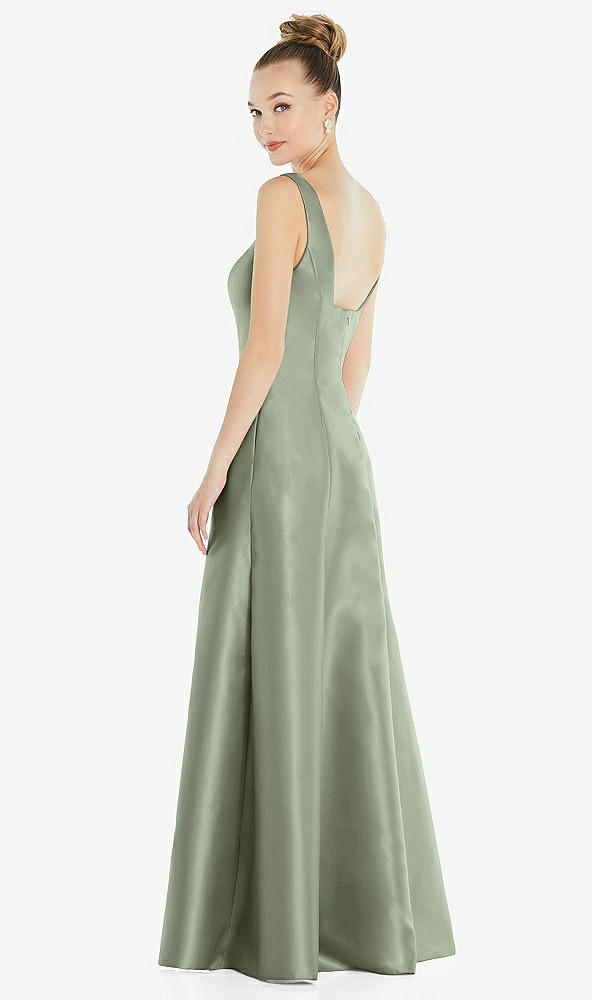 Back View - Sage Sleeveless Square-Neck Princess Line Gown with Pockets