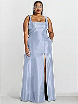 Alt View 1 Thumbnail - Sky Blue Sleeveless Square-Neck Princess Line Gown with Pockets