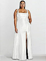Alt View 1 Thumbnail - White Sleeveless Square-Neck Princess Line Gown with Pockets