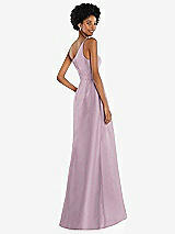 Alt View 3 Thumbnail - Suede Rose One-Shoulder Satin Gown with Draped Front Slit and Pockets