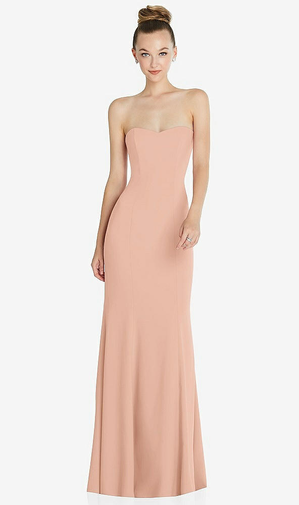 Front View - Pale Peach Strapless Princess Line Crepe Mermaid Gown