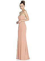 Side View Thumbnail - Pale Peach Strapless Princess Line Crepe Mermaid Gown