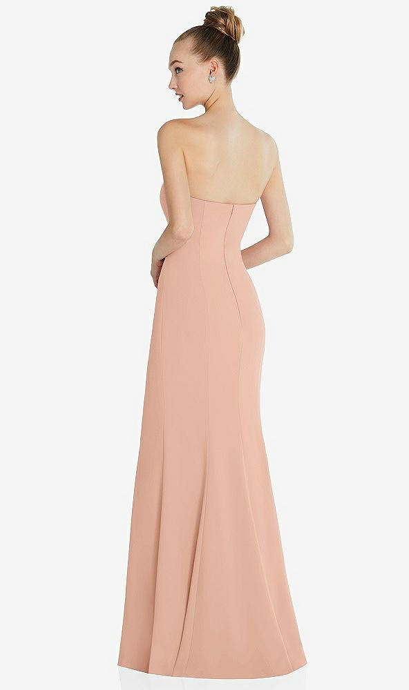 Back View - Pale Peach Strapless Princess Line Crepe Mermaid Gown