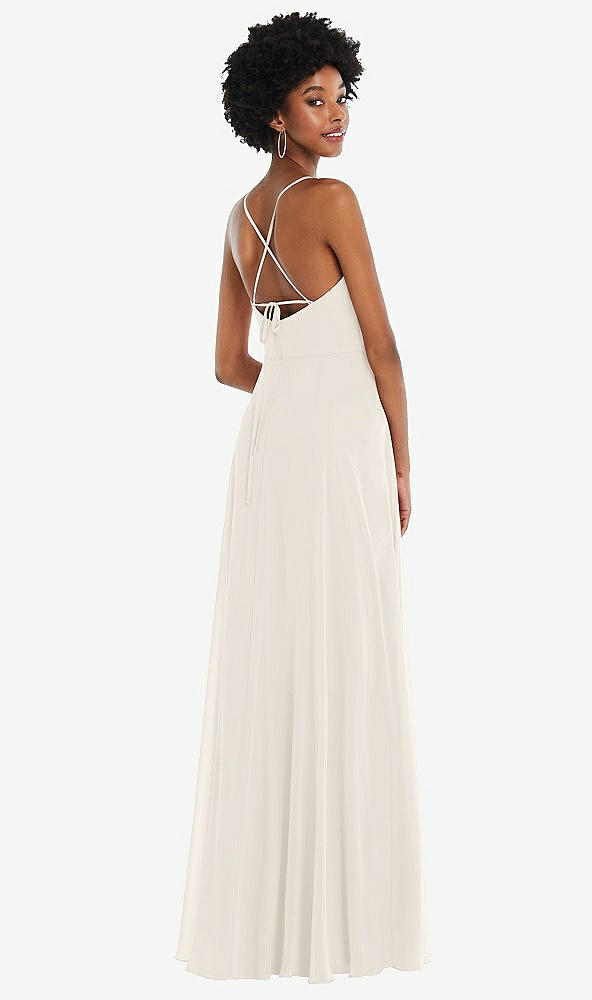 Back View - Ivory Scoop Neck Convertible Tie-Strap Maxi Dress with Front Slit