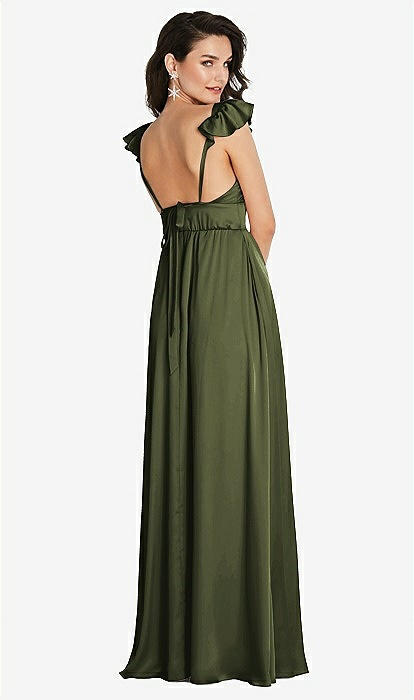 Deep V-neck Ruffle Cap Sleeve Maxi Bridesmaid Dress With Deep V-neck Ruffle Cap Sleeve Maxi Bridesmaid Dress With