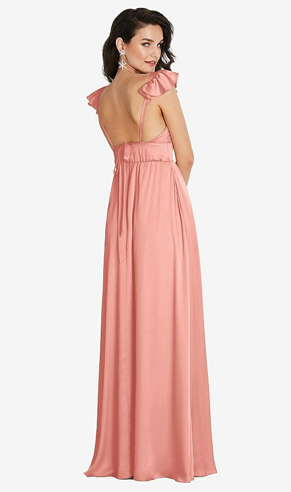 Back View - Rose Deep V-Neck Ruffle Cap Sleeve Maxi Dress with Convertible Straps