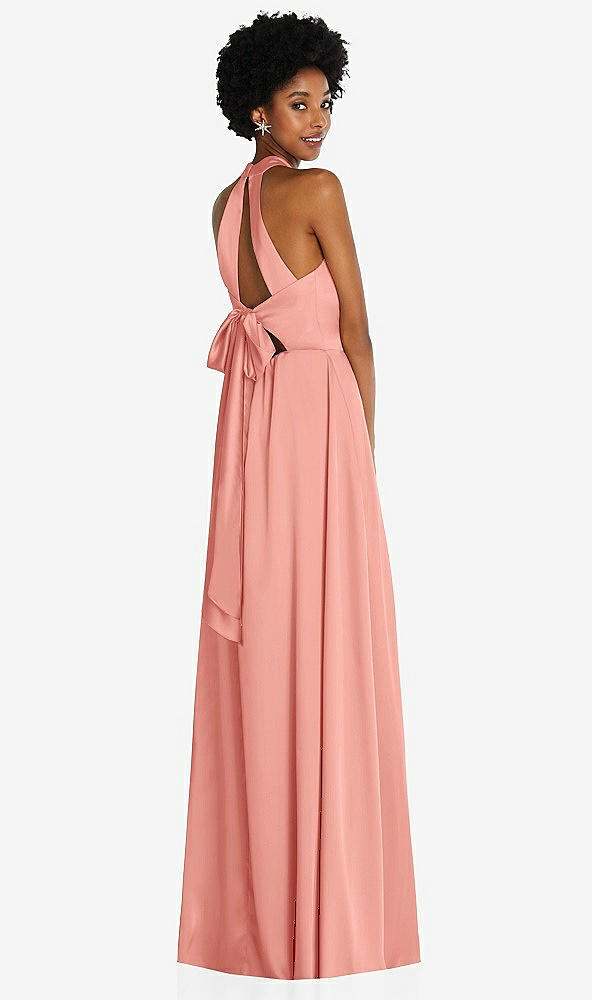 Back View - Rose Stand Collar Cutout Tie Back Maxi Dress with Front Slit