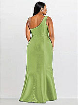 Alt View 2 Thumbnail - Mojito Draped One-Shoulder Satin Trumpet Gown with Front Slit