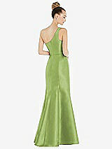 Rear View Thumbnail - Mojito Draped One-Shoulder Satin Trumpet Gown with Front Slit
