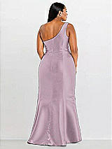 Alt View 2 Thumbnail - Suede Rose Draped One-Shoulder Satin Trumpet Gown with Front Slit