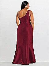 Alt View 2 Thumbnail - Burgundy Draped One-Shoulder Satin Trumpet Gown with Front Slit