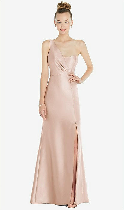 Draped One-shoulder Satin Trumpet Bridesmaid Dress With