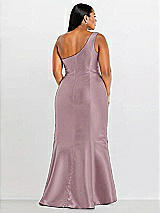Alt View 2 Thumbnail - Dusty Rose Draped One-Shoulder Satin Trumpet Gown with Front Slit