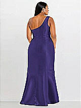 Alt View 2 Thumbnail - Grape Draped One-Shoulder Satin Trumpet Gown with Front Slit