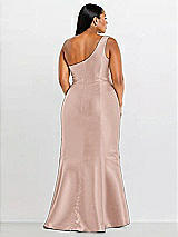 Alt View 2 Thumbnail - Toasted Sugar Draped One-Shoulder Satin Trumpet Gown with Front Slit