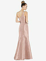 Rear View Thumbnail - Toasted Sugar Draped One-Shoulder Satin Trumpet Gown with Front Slit