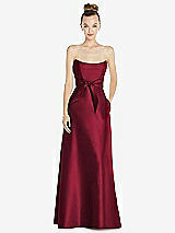 Front View Thumbnail - Burgundy Basque-Neck Strapless Satin Gown with Mini Sash