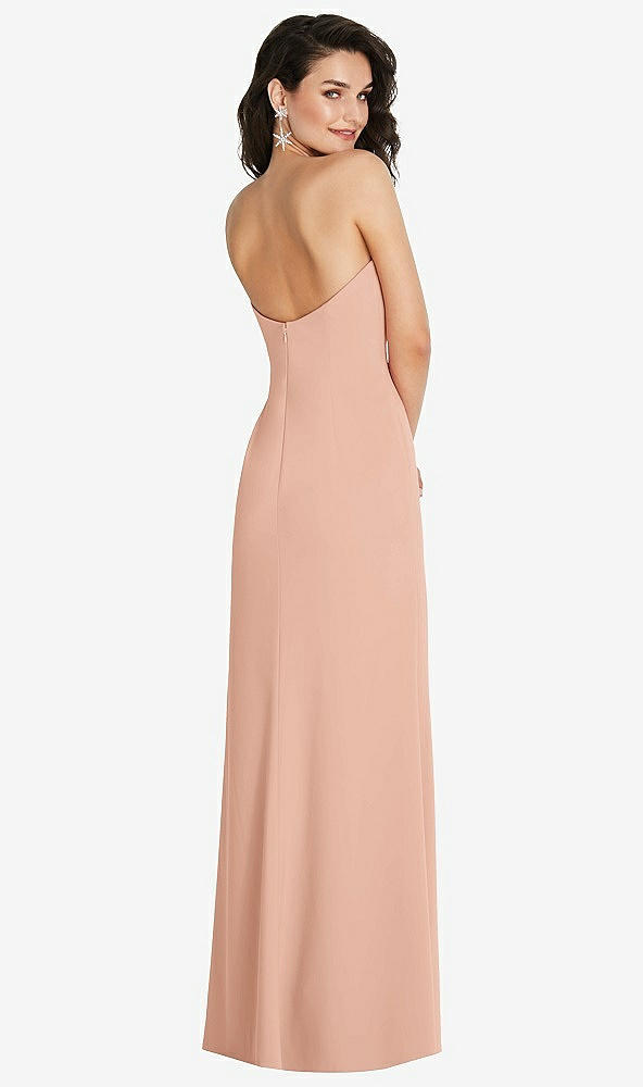 Back View - Pale Peach Strapless Scoop Back Maxi Dress with Front Slit