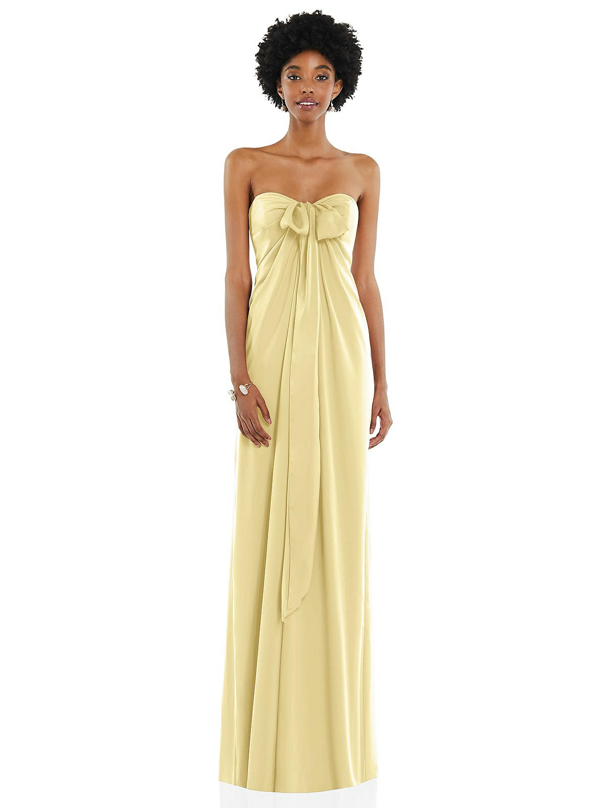 Draped Satin Grecian Column Bridesmaid Dress With