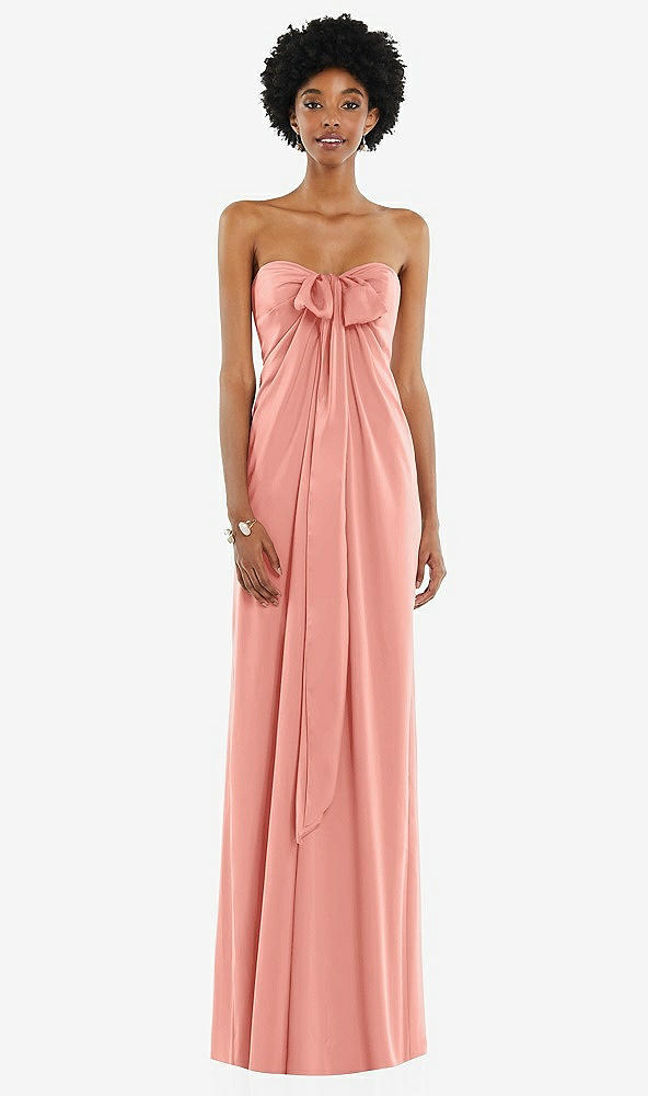 Front View - Rose Draped Satin Grecian Column Gown with Convertible Straps