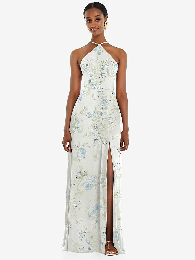 High Neck Chiffon Maxi Bridesmaid Dress With Front Slit
