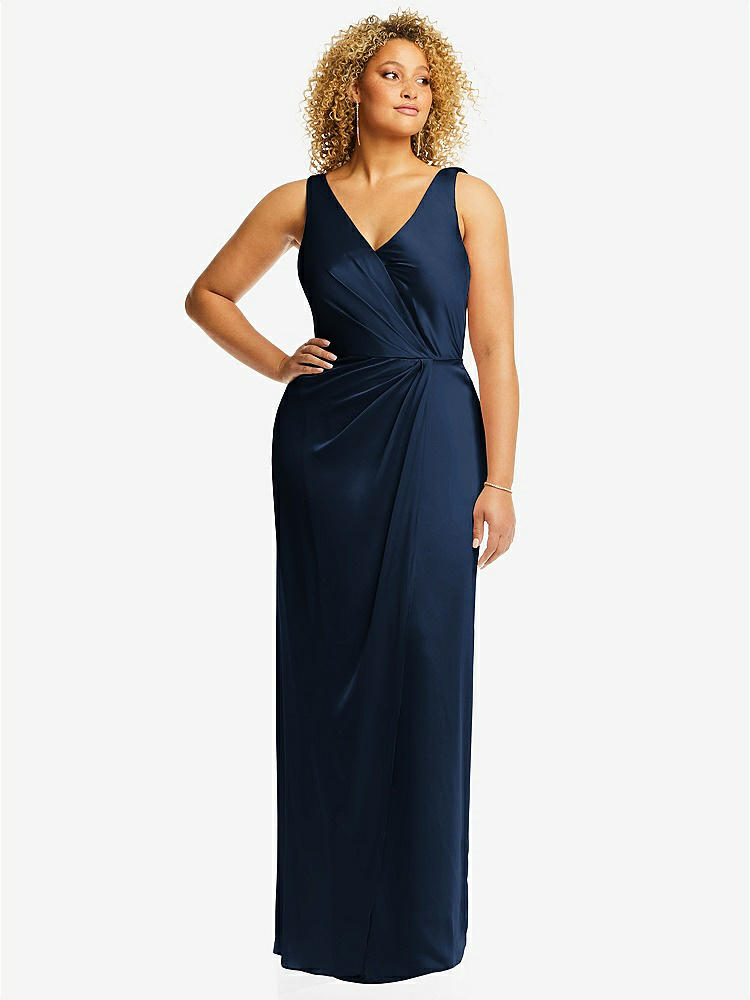 Draped Skirt Faux Wrap Velvet Maxi Bridesmaid Dress In