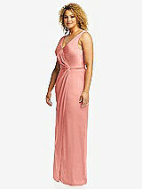 Side View Thumbnail - Rose Faux Wrap Whisper Satin Maxi Dress with Draped Tulip Skirt