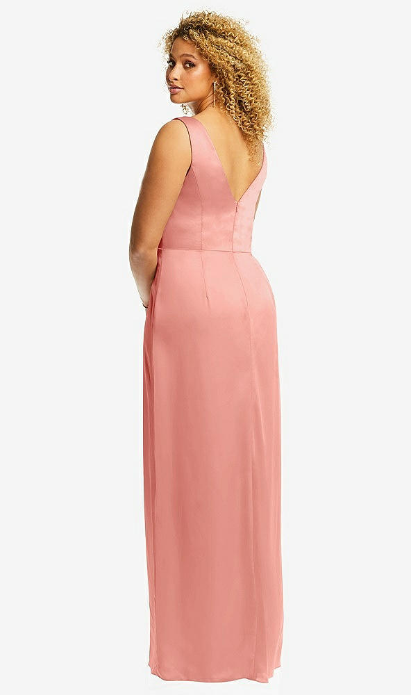 Back View - Rose Faux Wrap Whisper Satin Maxi Dress with Draped Tulip Skirt