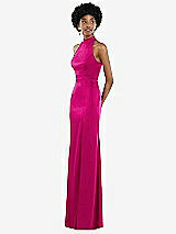 Side View Thumbnail - Think Pink High Neck Backless Maxi Dress with Slim Belt